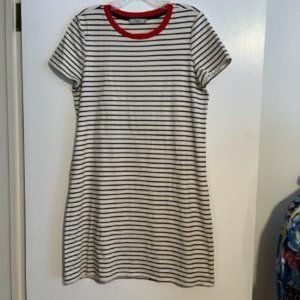 Black, Cream and Red Striped Tee Shirt Dress, Size Medium, Never worn